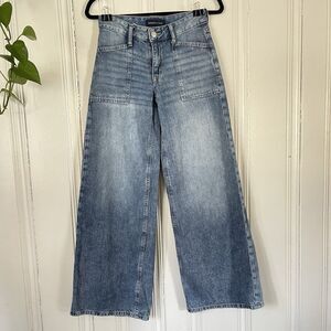 Aeropostale Women Washed Blue Super Baggy Straight Leg Jeans Size 000 Regular